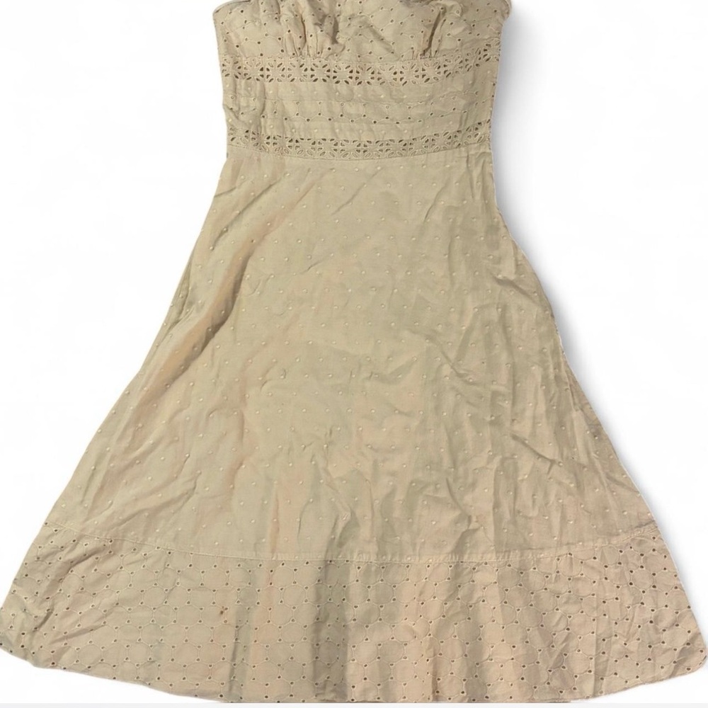 American Eagle Outfitters Strapless Eyelet Dress in Beige